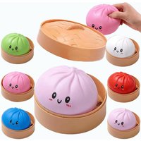&Large Dumpling Stress Ball with Steamer Colorful Squishy Bun Sensory Toy for Anxiety Relief, Squeeze Dough Ball for Adults&Kids