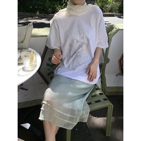 Sweet Girl Straight Tube Splicing Skirt Women's High Waist Midi Skirt Commute Style Polyester Fiber Gathered Skirt