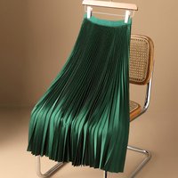 Silk Satin High Waist A-Line Skirt Midi Length over Knee Pleated Thin Summer Spring Autumn Seasonal Women's Fashion Skirt