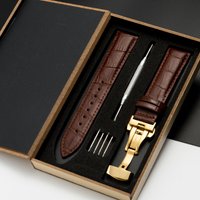 Genuine Leather Strap with Wooden Box Watch Band Butterfly Clasp Bracelet 18mm 20mm 22mm 24mm Wrist BandWatch Accessories
