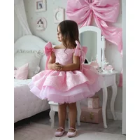 Jolie robe à fleurs rose personnalisée pour filles, pour mariage, paillettes, perles avec nœud, robes de bal de première Communion pour fête d'anniversaire pour enfants