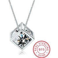 925 Sterling Silver Cube Zirconia Pendant Necklace For Women Gift 45cm Link Chain Choker Collares Kolye S-N76
