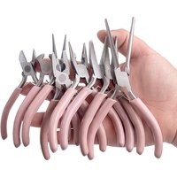 5 In Portable Pink Metal Mini Diagonal Pliers Sets Round Bent Needle Nose Cutter Handcraft Beading For DIY Jewelry Making