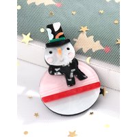 Cute Acrylic Snowman Wear Hat Scarf Brooch for Women Unisex Christmas New Year Badge Pins Winter Party Daily Gifts