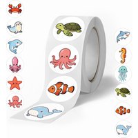 500Pcs Cartoon Marine Life Sea Animals Roll Stickers for DIY Scrapbook Journal Stationery Seal Decor Reward Waterproof Sticker