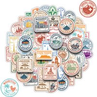 50Pcs Vintage Postmark Stamp Travel Stickers for Luggage, Skateboarding, Mobile Phone, Sailing, and Far Voyage Stickers