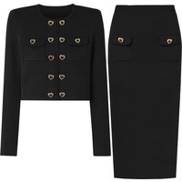 High Quality New Fashionable Elastic Knitted Round Neck Heart-shaped Button Cardigan Slim Fit Half Skirt Women's Set
