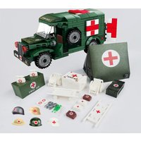 Military Field Hospital Medical Car Building Block Stretcher Wheelchair Battlefield Ambulance Syringe Medical Tent First Aid Kit