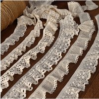 2Yards Beige Color Ruffled Stretch Lace Fabric 100% Cotton Elastic Lace Trim Bridal Dress Lace Costume Design Decoration