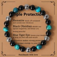 1pc classy autumn winter jewellery blue yellow Hematite Tiger's Eye braclet for family banquet unique natural stone bracelets