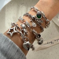 100% Solid 925 Sterling Silver Metal Bracelet for Women Men Vintage Heart Letters Handmade Simple Birthday Gift