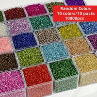 10 packs/set Random 10 Colors 10000pcs of 2mm Silvery-filled glass seed beads perfect for DIY jewelry, bracelets, necklaces