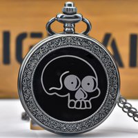 Retro Charm Neutral Fashion Skull Printed Quartz Pocket Watch Steampunk Men's and Women's Necklace Pendant Gift