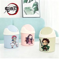 Demon Slayer Mini Desktop Bin Tanjiro Nezuko Giyu Tomioka Small Trash Can Tube with Cover Bedroom Trash Can Anime Merchandise