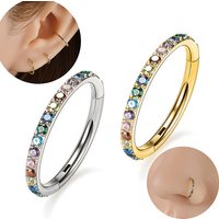 1Pc Luxury Rainbow CZ Zircon Nose Ring 316L Stainless Steel Low Allergy Hinged Segment Clicker Ear Cartilage Piercing Jewelry