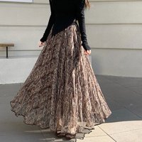Floral Print Boho Maxi Skirt Women 2026 Fashion Elastic Waist Wide Hem A-Line Skirts for Woman Beach Vacation Pleated Long Skirt