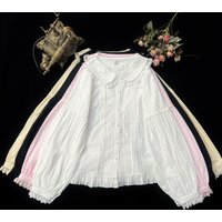 Sweet Lolita Blouses Women Cute Lace Bow Shirts Kawai Peter Pan Collar Long Sleeve Blouse Girl Cotton Comfortable Lolita Clothes