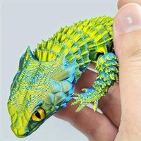3D Printed Cartoon Lizard Conjoined Statue Movable Desk Decor Handmade Gift for Children Office School