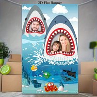 1pc 2D Flat Extra Large 43x71 Inch Shark Party Photo Banner Underwater Ocean Theme Party Decoration Polyester Backdrops