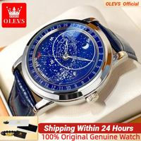 OLEVS Automatic Man's Watches Starry Rotating Dial Luxury Luminous Waterproof Business Leather Strap Mechanical Watch for Men