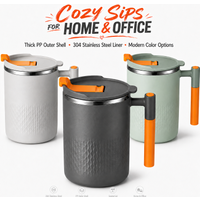 Insulated Coffee Mug With Lid 304 Stainless Steel Double Wall Tea Cup Anti Scald PP Shell Office Desk Mug Gift With Handle