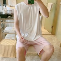 Cooling Modal Pajama Set for Men, 2-Piece Sleeveless Vest & Shorts, Breathable & Lightweight, Relaxed Fit Summer Home Loungewear