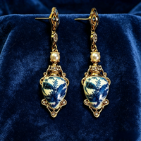 Elegant Luxury Palace Blue and White Porcelain Vase Stud Earrings Vintage New Chinese Classical Earrings for Women