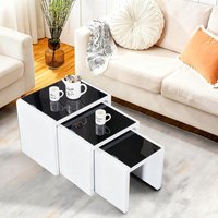 AINPECCA Nest of Tables Set of 3 Nesting Tables High Gloss Coffee Tables Stackable Design MDF Wood End Side Tables