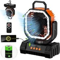 Camping Fan 20000mAh Battery Powered Fan 4 Speeds with LED Light/Hook Rechargeable Outdoor Fan for Party/Power outage/Fishing