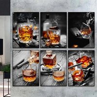 Fashion Bar Restaurant Wall Art Wine Glass Whisky Bottle Cigar Aesthetic Poster for Living Room Home Decor
