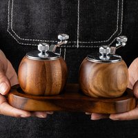 1PC-Round Ball Grinder Hand Crank Rosewood Pepper Mill Base Ceramic Core Manual Pepper Grinder Kitchen Tool