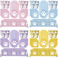 Dog Paw Birthday Party Disposable Tableware Set Paper Plates Cups Napkins Tablecloth For Baby Shower Birthday Party Decorations