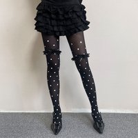 Polka Dot Sheer See Through Tights Lace Garter Bow Decor Pantyhose for Women Coquette Y2K Balletcore Aesthetic Club Daily Outfit