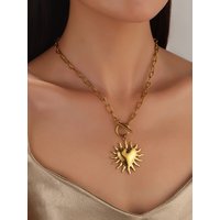 18k Gold Plated Stainless Steel Casting Sunburst Heart Pendant Necklace For Women Chain Necklaces Choker Jewelry Gifts Wholesale