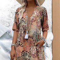 Women Summer V Neck Short Sleeve Maxi Dress Casu