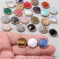 2PCS/lot Exquisite Natural Faceted Round Stone Pendant 17mm Tiger Eye Howlite Amethyst Handcrafted Charms For Jewelry Making DIY