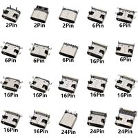 10Pcs USB Type C Jack Soldering Connector Charging Port 2P 6P 16P 24 Pin USB-C Female Socket for PCB Mobile Phone DIY Repair