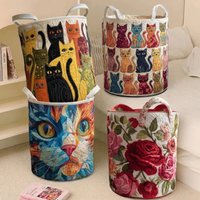 Boho Quilted Laundry Basket Floral Fabric 14×18in Clothes Storage Bucket with Handles Soft Storage Basket For Clothe & Toy