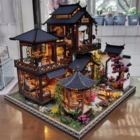 DIY Miniature Dollhouse Traditional Chinese Courtyard,3D Wooden Puzzle DIY Kit with LED Light, Creative Birthday Gift Home Decor