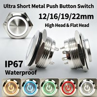 12/16/19/22mm Waterproof LED Metal Button Short Stroke Self Reset DC3V 5V 12V 24V Thin Momentary Indicator Control Switch Panel