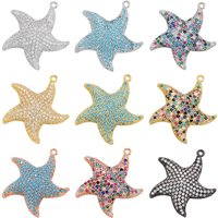 2Pcs/lot Starfish Charms with Cubic Zirconia, Brass CZ Pendants for DIY Necklace Bracelet Jewelry Making Accessories:VD1248