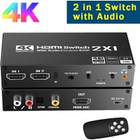 4K HDMI Switcher Audio Extractor 2 in 1 Out Selector mit R/L+Toslink SPDIF+COAXIAL Audio Out HDMI ARC Audio Switch 2x1 Adapter