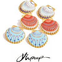 Yhpup Ocean Style Stainless Steel Enamel Y2K Metal Shell Big Stud Earrings for Women Summer Statement Jewelry 2026 PVD Plated
