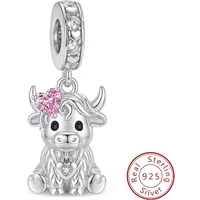 925 Sterling Silver Fashionable Fun Highland Cattle Charms Beads DIY Made Into Bracelets High Quality Jewelry Gift For Womens