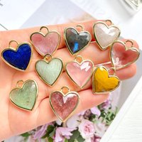 5pcs Gold-Plated Bezel Labradorite Amethyst Quartz Crystal Stone Heart Pendants for Earring Necklace Bracelet Jewelry Making