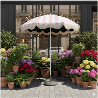 UPF50+ Black Sun Protection Umbrella with Pink-White Stripes And Fringe Portable Outdoor Beach Courtyard Umbrella without Base image 3