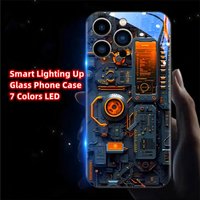 Cool Mechanical Energy Sound Control LED Flash Cases Luminous Glass Cover For iPhone Air 17 E 16 E 15 14 13 12 11 Pro Max Plus