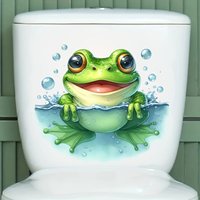 MT1377# Playful Green Frog Toilet Sticker - Waterproof, Easy to Apply & Clean, Fun Cartoon Design with Big Eyes