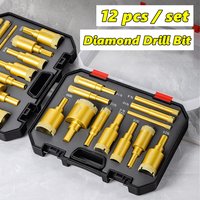 12pcs Diamond Gold/Red 6-35mm Brazing Drill Bit Set Angle Grinder Hole Opener Glass Marble Granite Ceramic Saw Kit Stone Reaming