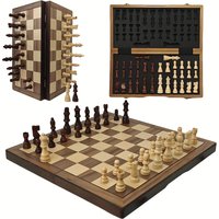 39cm/15.35inch magnetic wooden chess set with 2 additional queens, folding portable travel board, suitable for tournament